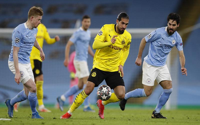 Duel antara Manchester City vs Borussia Dortmund di leg pertama babak perempatfinal Liga Champhions di Stadion Etihad, Manchester, pekan lalu. (TWITTER MANCHESTER CITY)